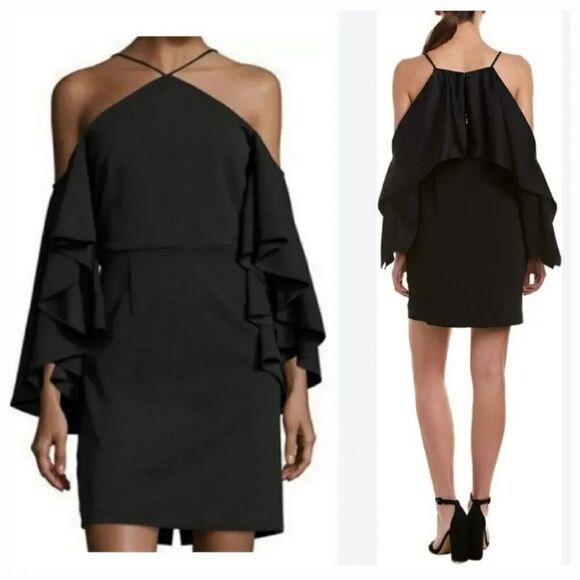NEW Alexia Admor Statement Flutter-sleeve Cold Shoulder Dress in Black Size 4 - Picture 2 of 12